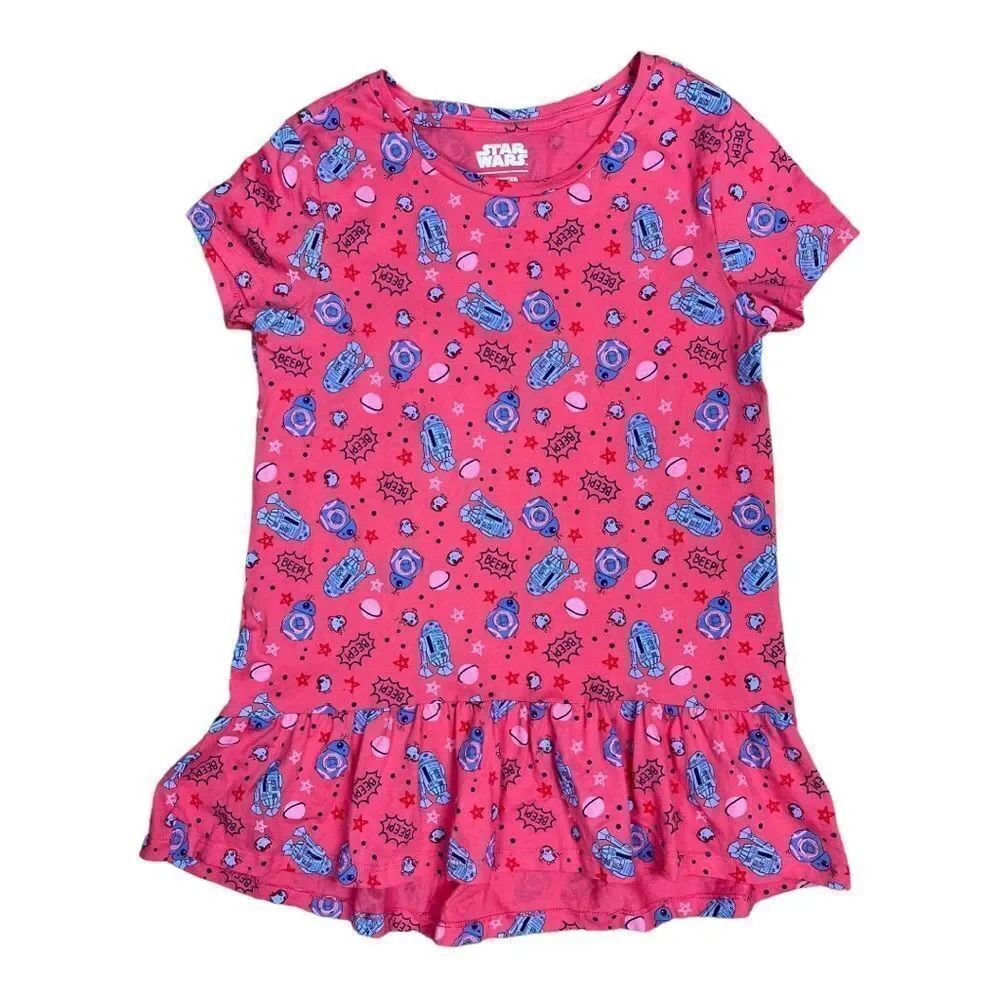 Star Wars Girl's Size XL R2-D2 Short Sleeve Pink Shirt Peplum Ruffle EUC